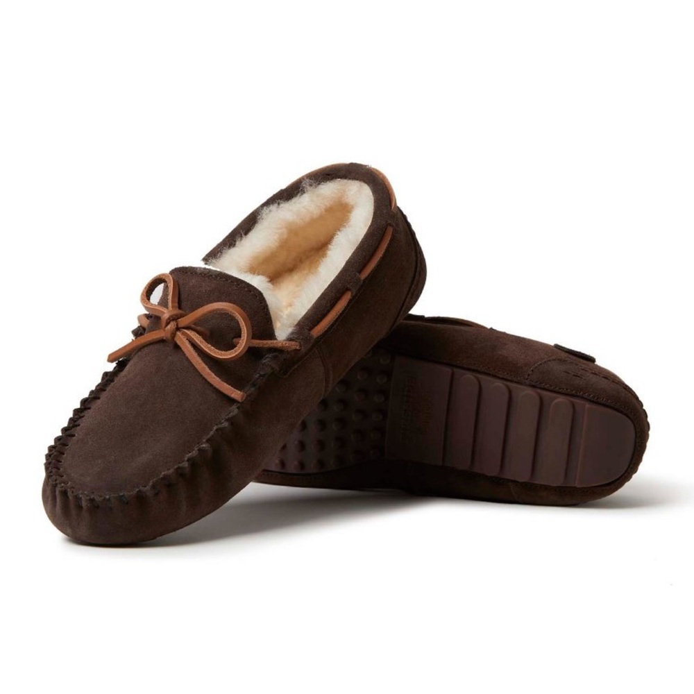 FIRESIDE DEARFOAMS Mens Coffee Dark Brown Moccasin Genuine Shearling Slipper 13